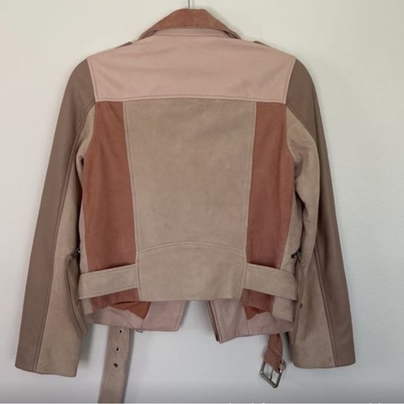 All Saints Pink Balfern Suede & Leather Biker Jacket - Size 4 - Picture 7 of 14